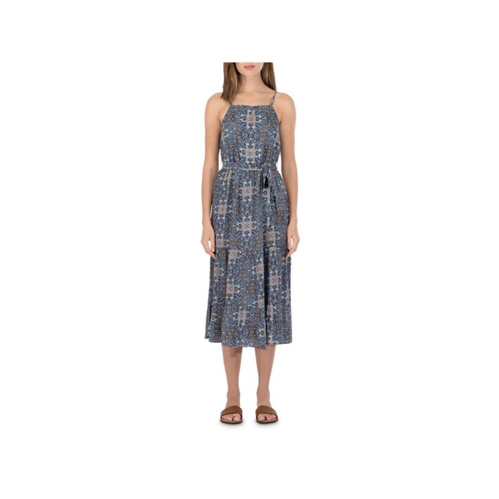 COLLECTION BY BOBEAU Womens Blue Belted Spaghetti Strap Midi Sheath Dress XS